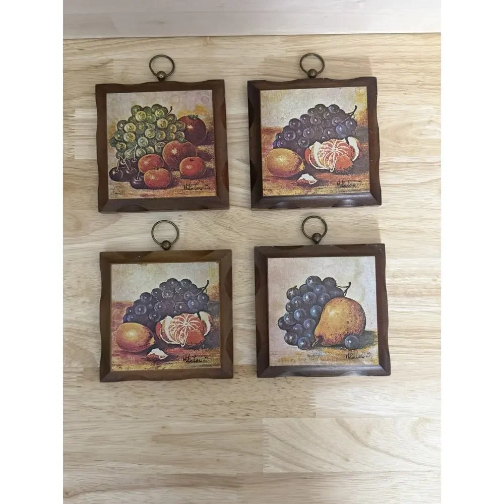 Homco Still Life Fruit Wall Plaques Wood Hanging Tuscan Decor MCM VTG Set‎ of 4